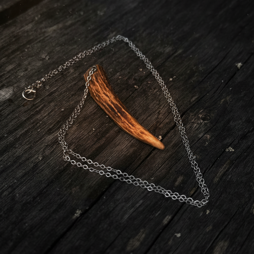 Skadi antler tine pendant on fine silver chain